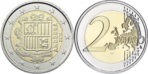 2 EUROS 2014, ESCUDO DE ANDORRA.