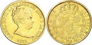 80 REALES (oro) – Barcelona, 1839 (PS)Busto mediano - cuello pequeño