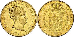80 REALES (oro) – Barcelona, 1840 (PS) — Busto grande · cuello grande (BG·CG)