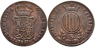 3 CUARTOS (cobre) – Cataluña, 1841