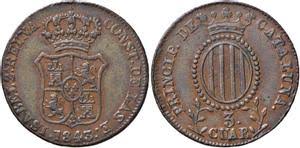 3 CUARTOS (cobre) – Cataluña, 1843