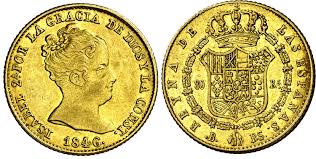 80 REALES (oro) – Barcelona, 1846 (PS) – busto mediano, cuello largo