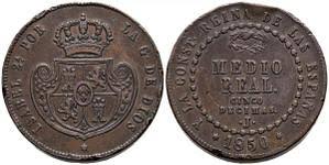 ½ REAL (cinco décimas, cobre) – Jubia, 1850