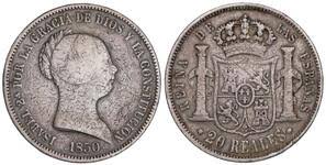 20 REALES (oro) – Madrid, 1850 (Diferente acuñación)