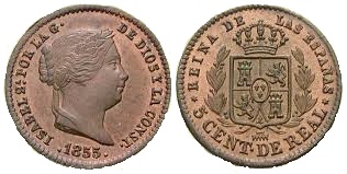 5 Céntimos de Real (cobre) – Segovia, 1855