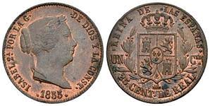 25 Céntimos de Real (cobre) – Segovia, 1855
