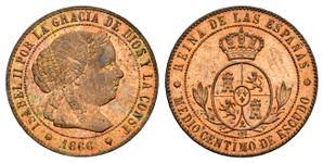 1/2 Céntimo de Escudo – Barcelona, OM, 1866 (Cobre)