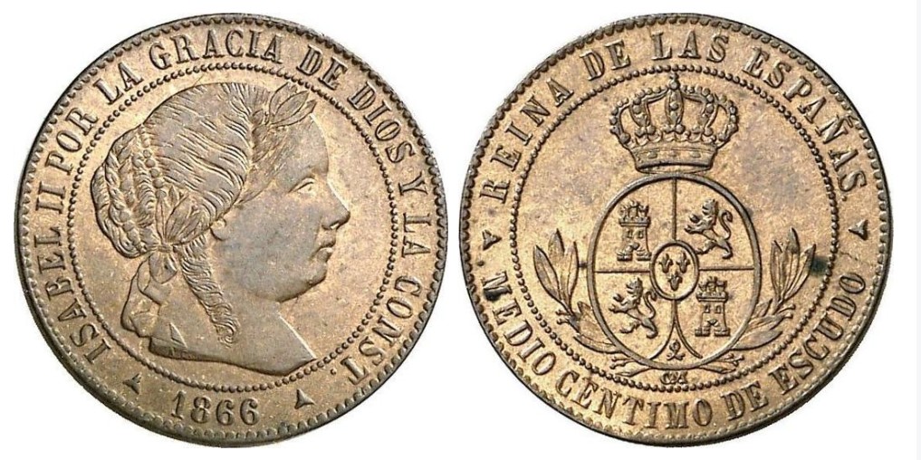 1/2 Céntimo de Escudo – Segovia, 1866 (Cobre)