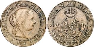 5 Céntimos de Escudo – 1866, Jubia (Cobre, sin OM)