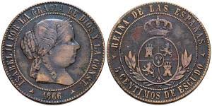 5 Céntimos de Escudo – 1866, Segovia (Cobre, con OM)