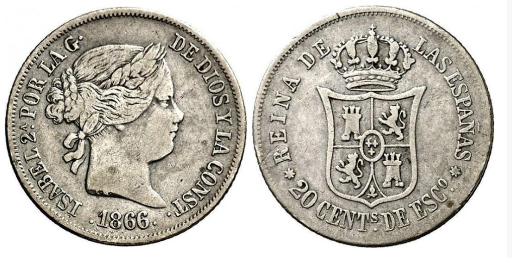 20 Céntimos de Peso – 1866 (Plata)