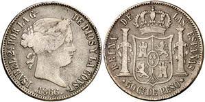50 Céntimos de Peso – Manila, 1866 (Plata)