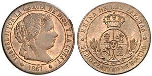 Medio Céntimo de Escudo – Sevilla, 1867 (Cobre, OM)