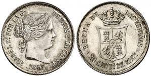 20 Céntimos de Escudo – Madrid, 1867 (Plata)