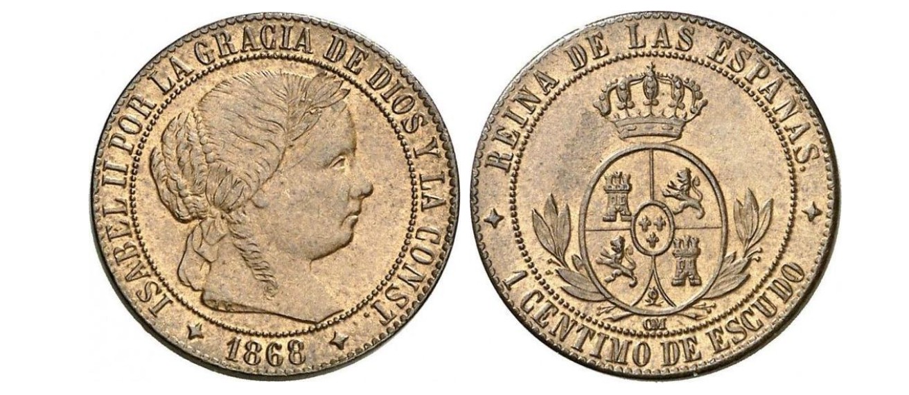 1 Céntimo de Escudo – Barcelona, 1868 (Cobre, OM)