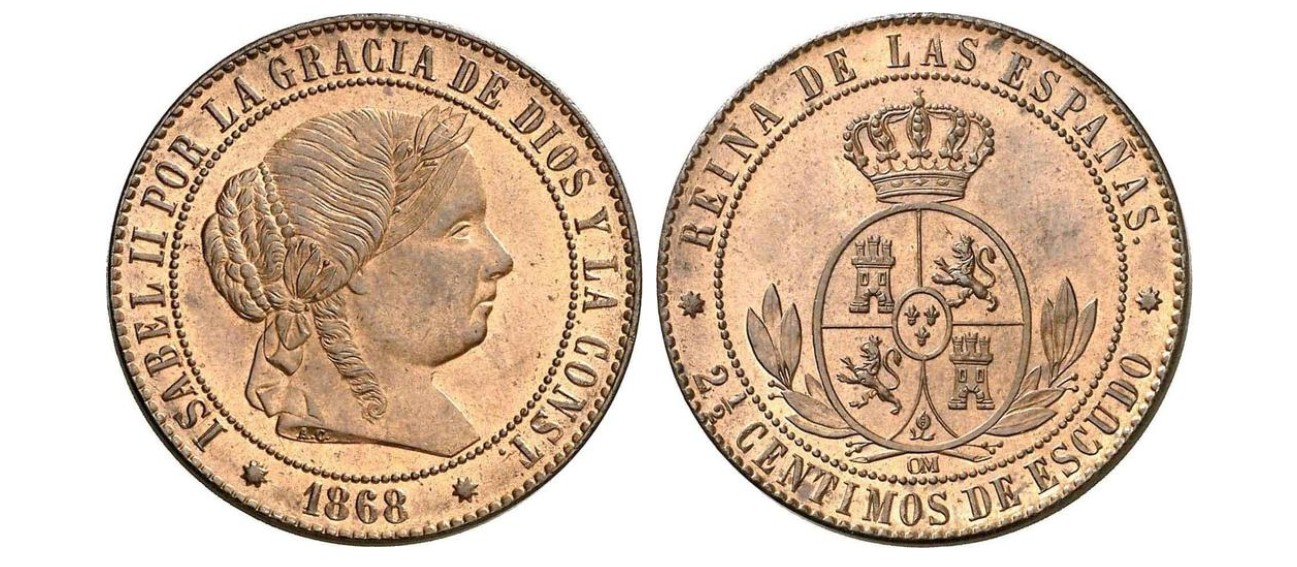 2 ½ Céntimos de Escudo – Jubia, 1868 (Cobre, OM)