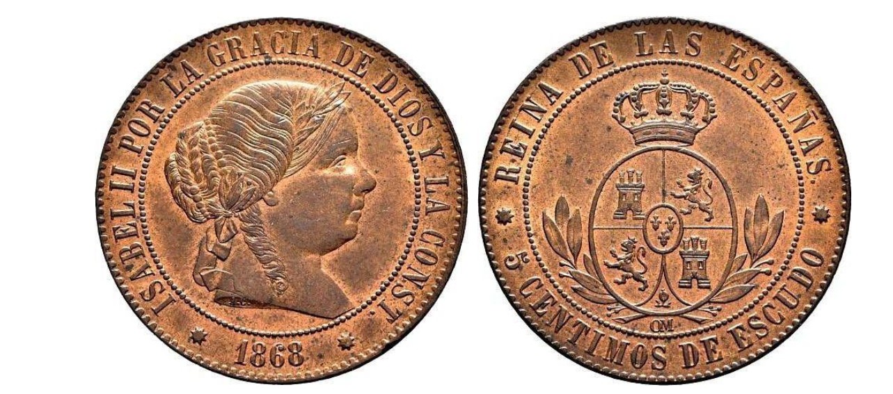5 Céntimos de Escudo – Barcelona, 1868 (Cobre, OM)