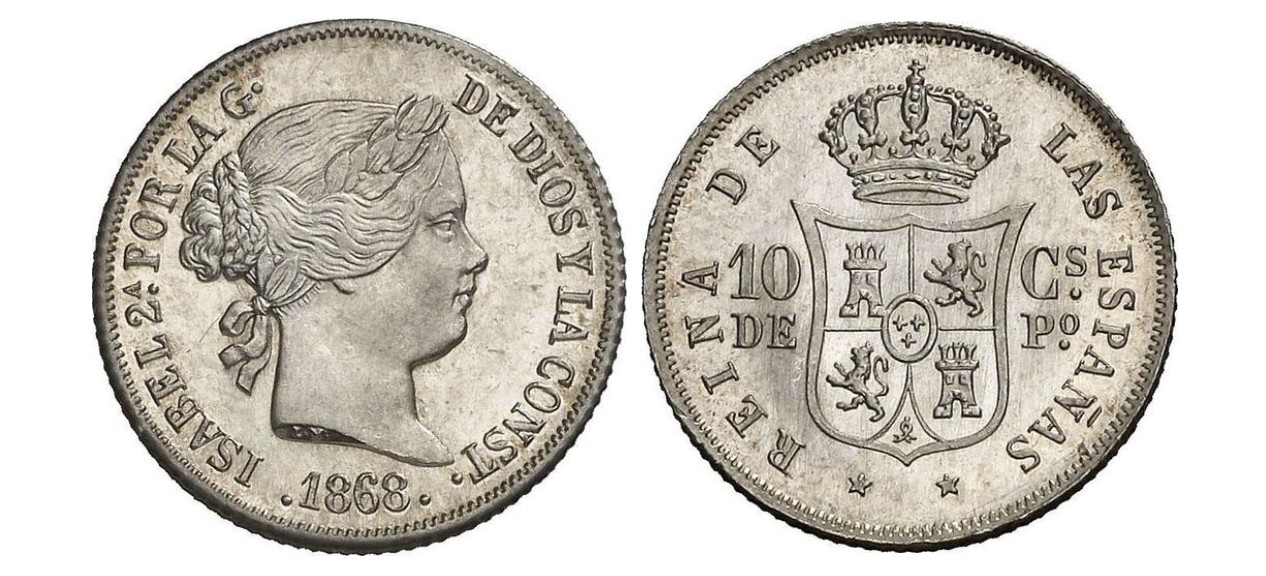 10 Céntimos de Peso – Manila, 1868 (Plata)