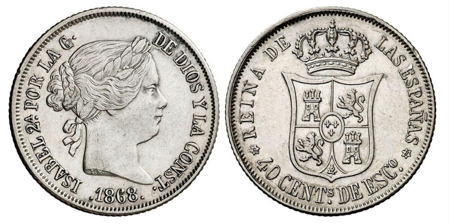 40 Céntimos de Escudo – Madrid, 1868 (Plata, 68*)