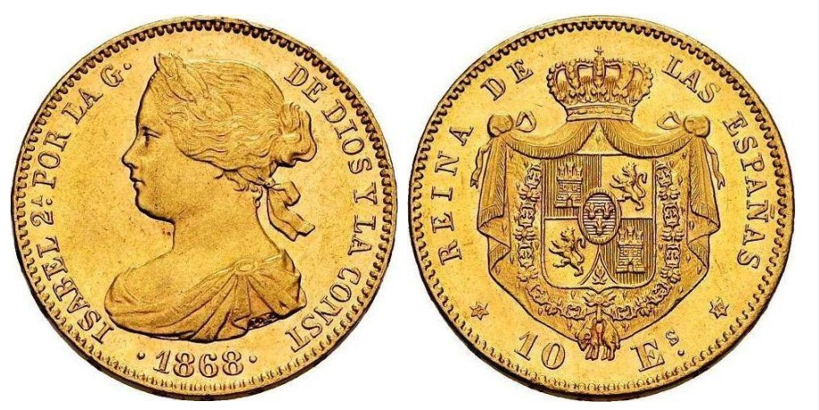 10 Escudos – Madrid, 1868 68* (Oro)