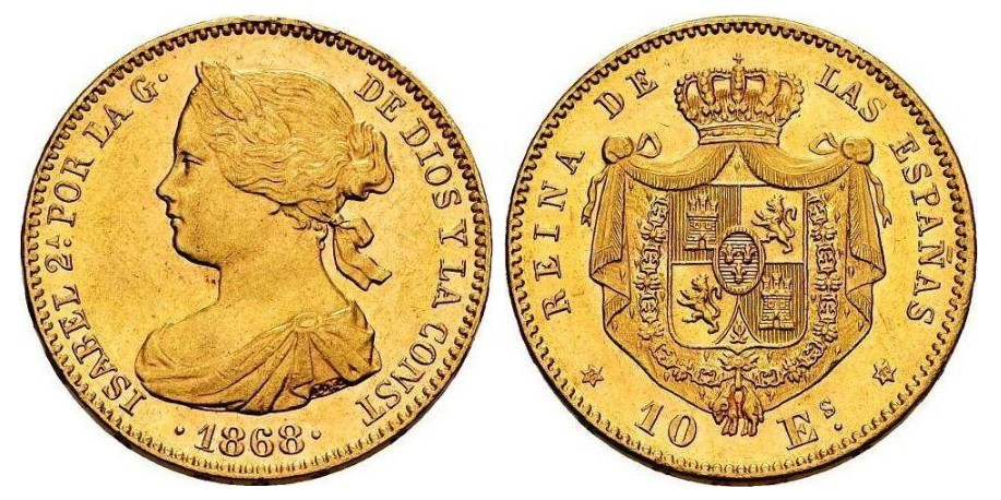 10 Escudos – Madrid, 1868 73* (Oro)